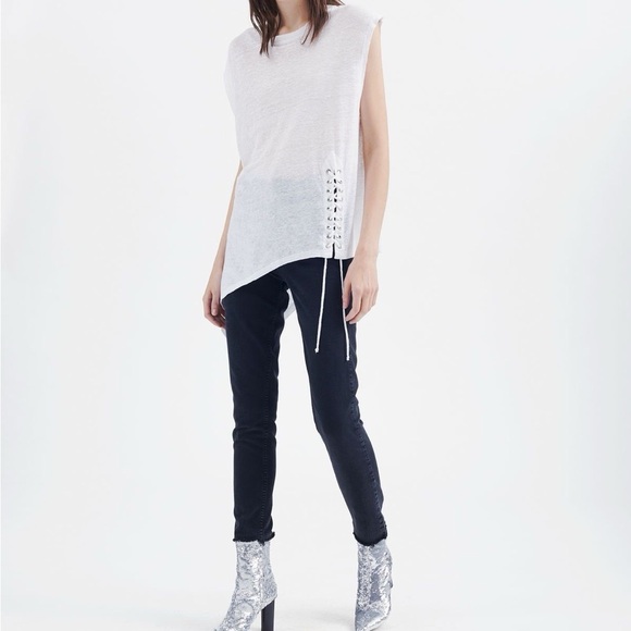 IRO White Karami Asymmetrical Lace Up Slub Linen Tank - Picture 1 of 9